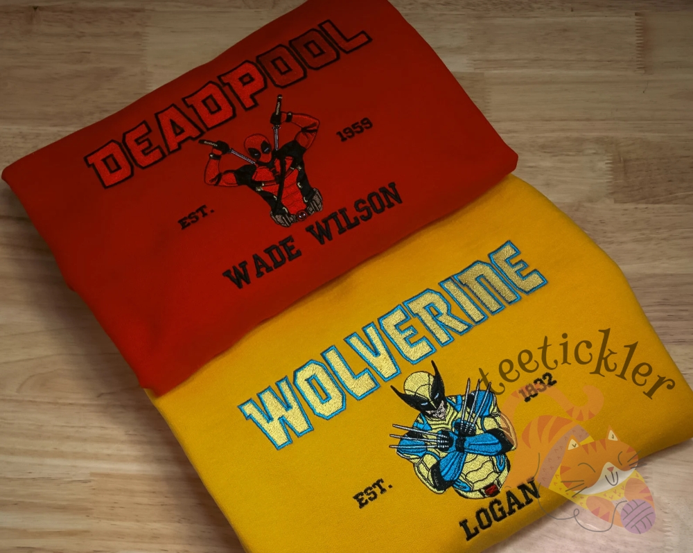 Deadpool Wolverine Embroidered Sweatshirt Deadpool And Wolverine Embroidered Hoodie Marvel Embroidered Shirt Superhero Gift