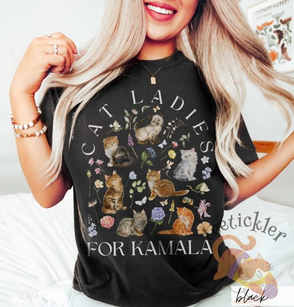 Cat Ladies For Kamala Shirt Cottagecore Kittens Kamala Harris Voting 2024 Presidential Election Cat Person Political Tee teetickler 1