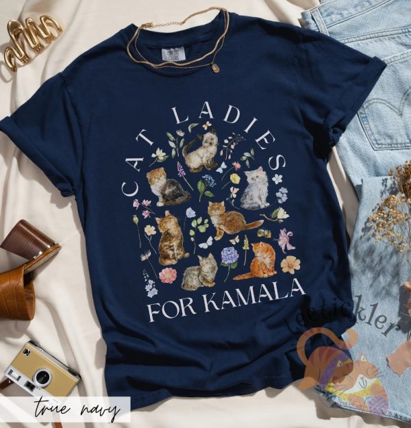 Cat Ladies For Kamala Shirt Cottagecore Kittens Kamala Harris Voting 2024 Presidential Election Cat Person Political Tee teetickler 3