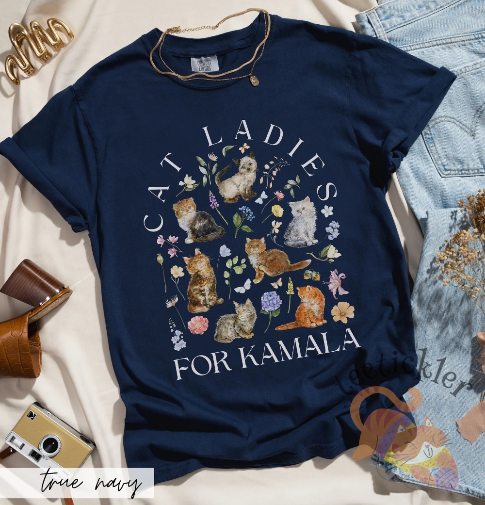 Cat Ladies For Kamala Shirt Cottagecore Kittens Kamala Harris Voting 2024 Presidential Election Cat Person Political Tee teetickler 3