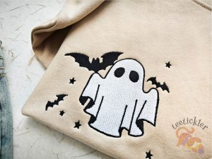 Ghost Embroidered Sweatshirt Little Ghost Bat Shirt Halloween Sweatshirt Halloween Embroidered Sweatshirt Ghost Sweatshirt teetickler 3