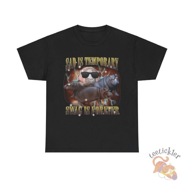 Vintage Sad Is Temporary Swag Is Forever Shirt I Love Moo Deng T Shirt Baby Pygmy Hippo Moo Deng Shirt Moo Deng Shirt teetickler 1