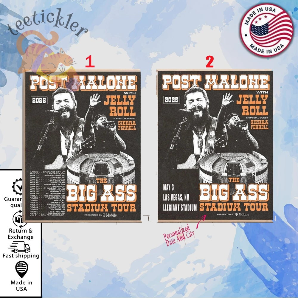 Post Malone The Big Ass Stadium Tour 2025 With Jelly Roll Poster