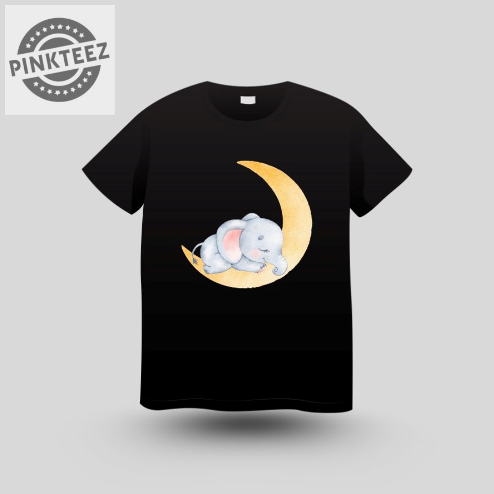 Sleeping Elephant on Moon Tee pinkteez.com 1