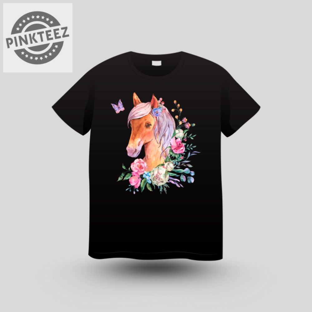 Floral Horse Head T Shirt pinkteez.com 1