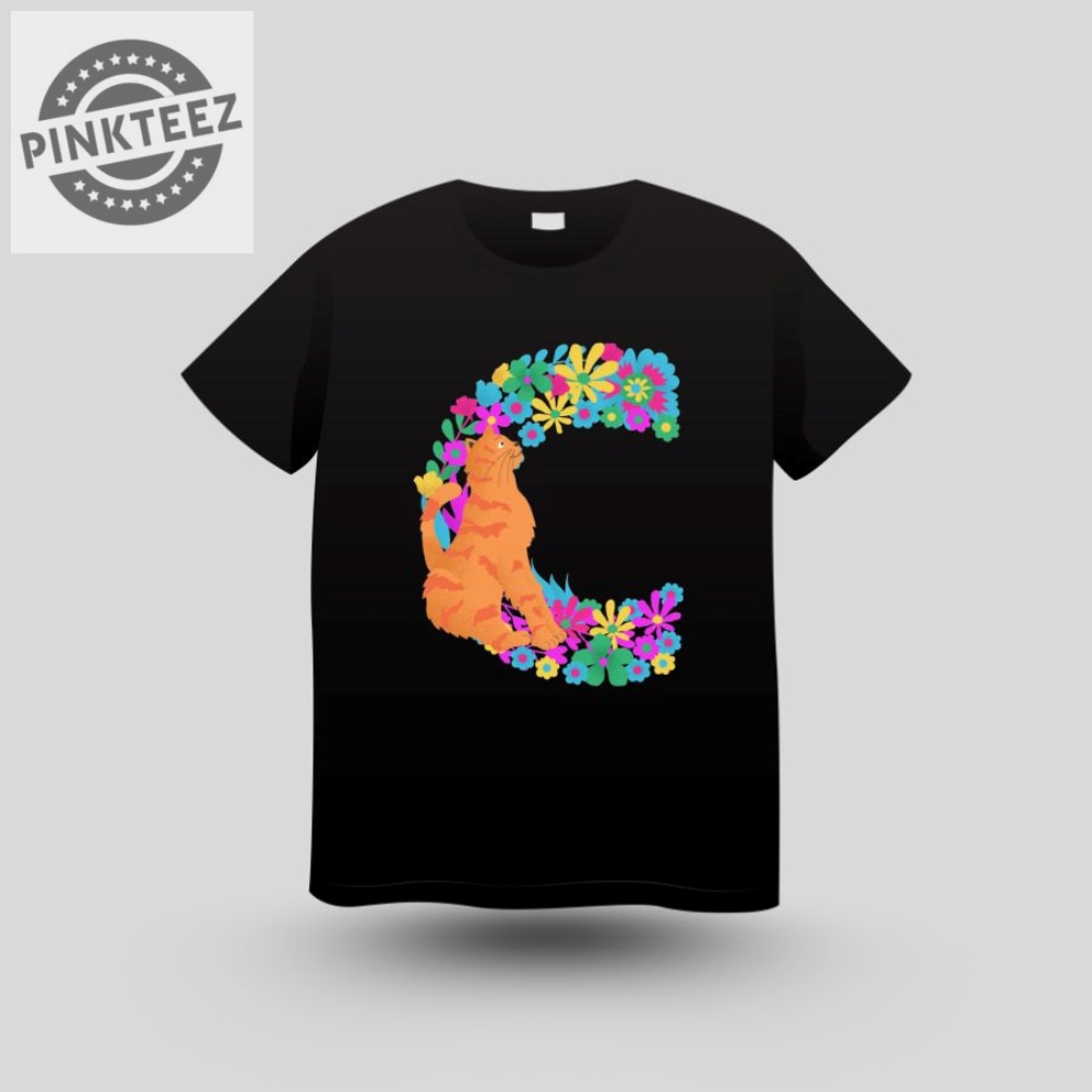 Floral Monogram C Cat T Shirt pinkteez.com 1
