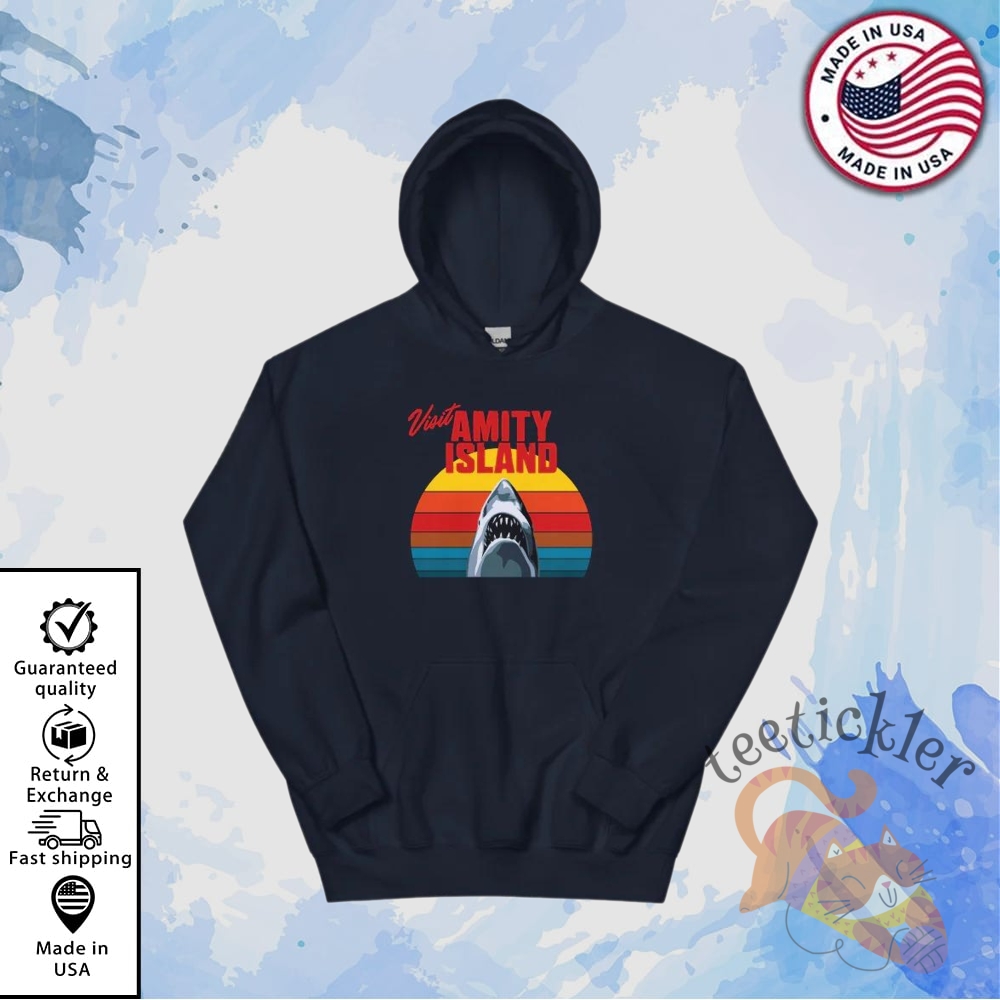 Official Jaws 50Th Anniversary Hoodie Visit Amity Island Retro Design