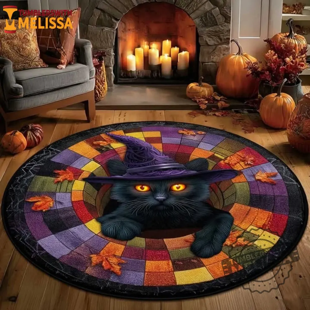 Black Cat Halloween Optical Illusion Rugs