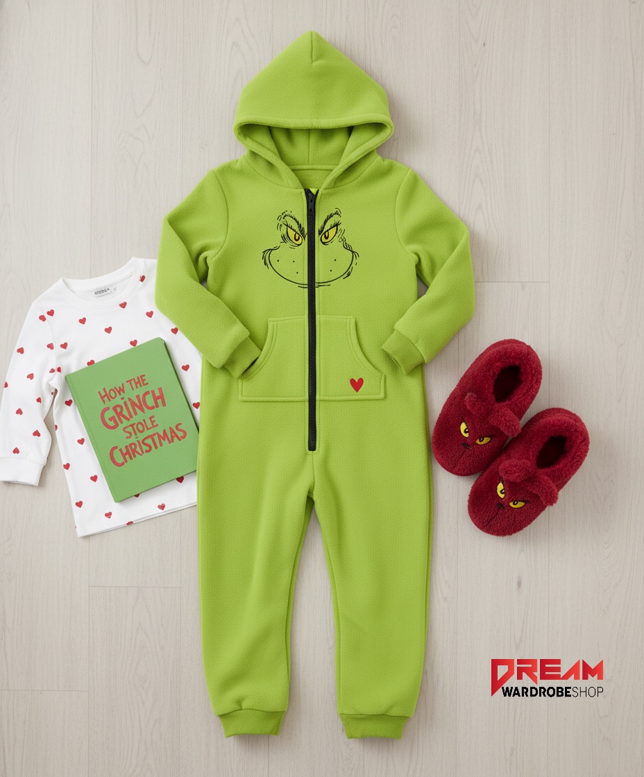 Grinch onesie costume aop hoodie jumpsuit for adult and kid