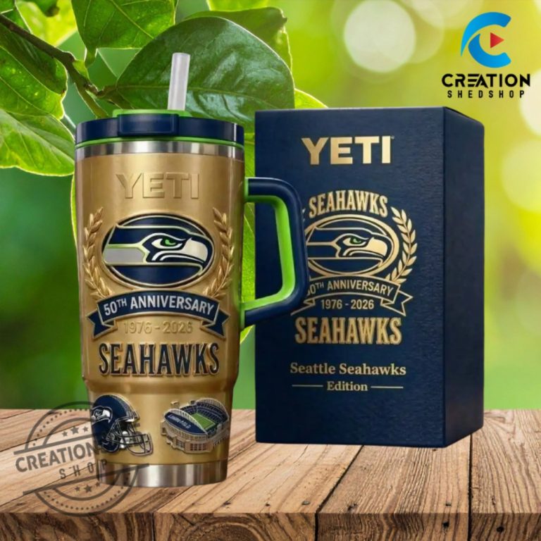 Seattle Seahawks 50Th Anniversary Gold Yeti Tumbler - Creationshedshop