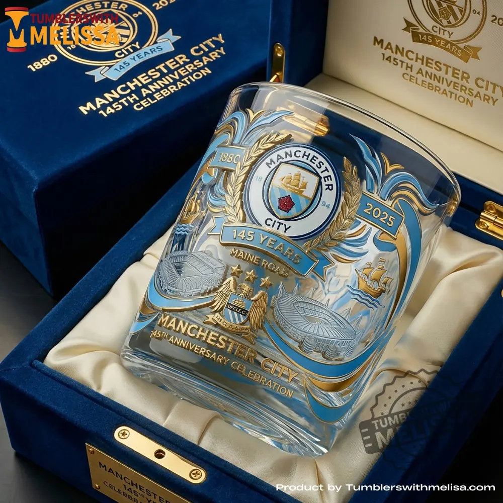 Manchester City 145Th Anniversary Commemorative Transparent Whiskey Glass Edition