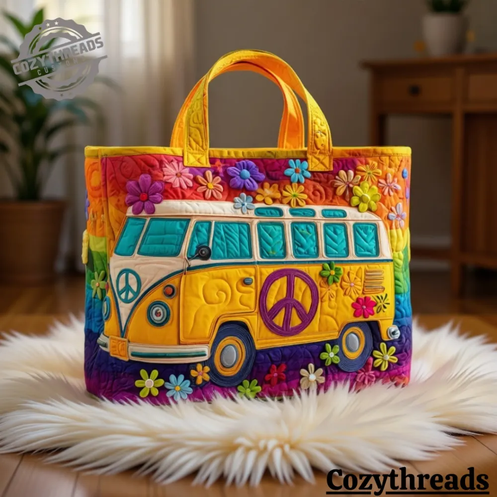 Hippie Van Quilted Tote Bag