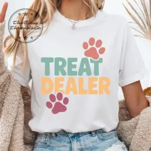 Treat Dealer Dog Paws T Shirt thetinythreadsco.com 1