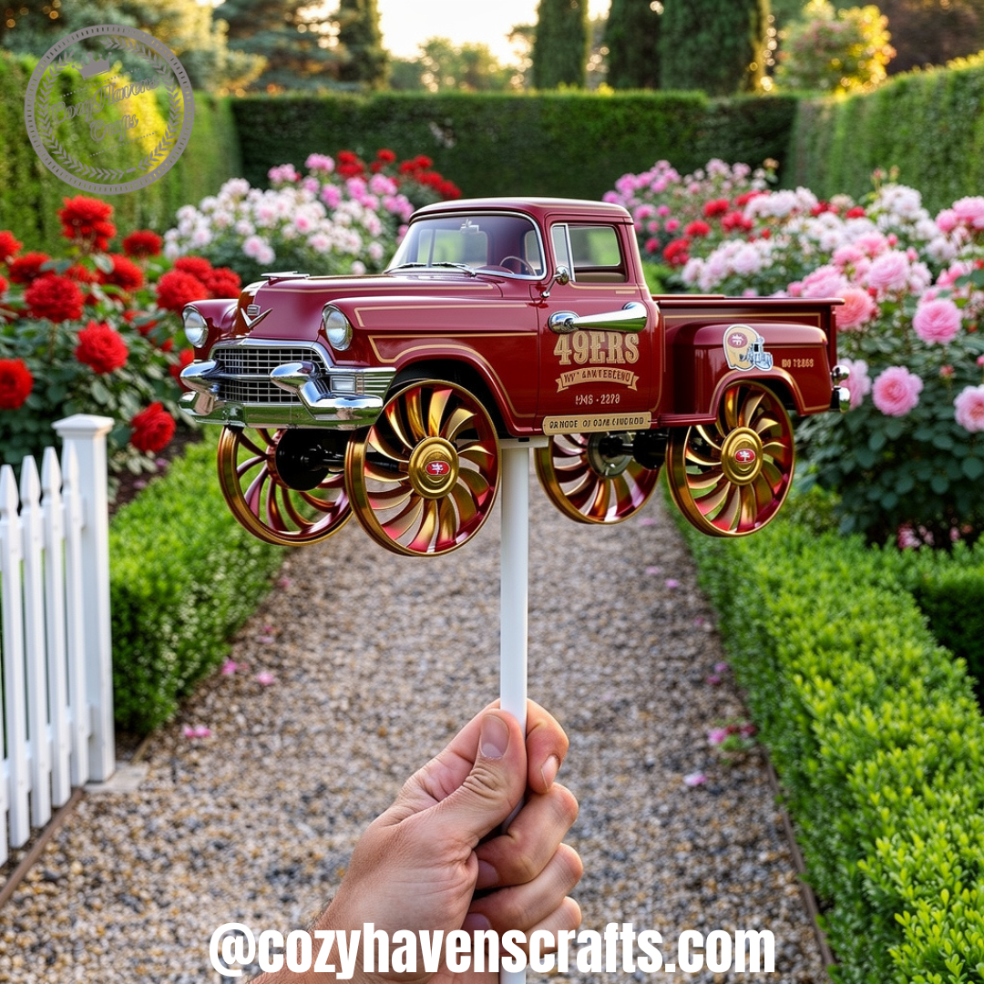 49ers 75th Anniversary Red Pickup Garden Wind Spinner