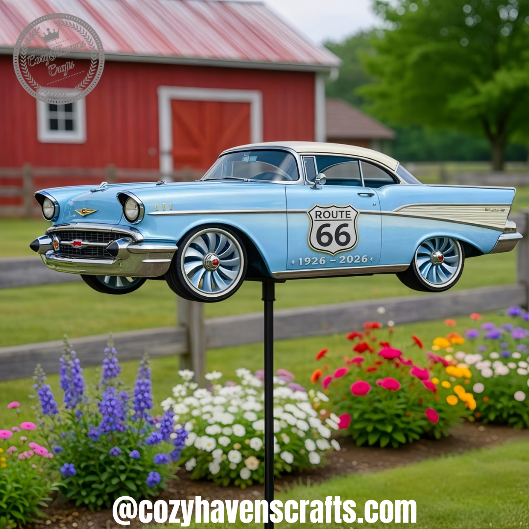 Route 66 100th Anniversary Vintage Car Wind Spinner Decor