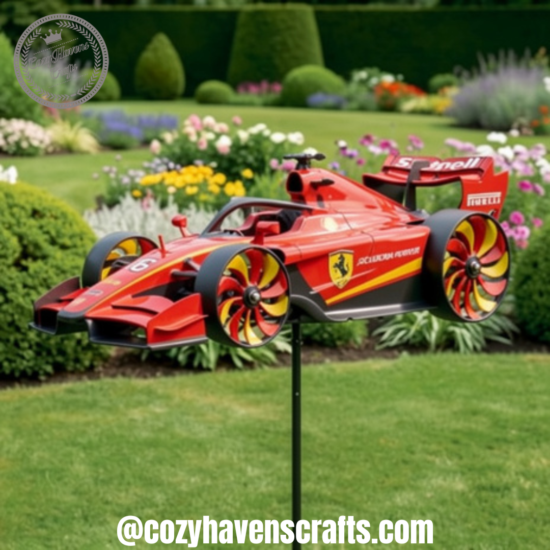 Ferrari F1 Red Race Car Garden Wind Spinner Decor