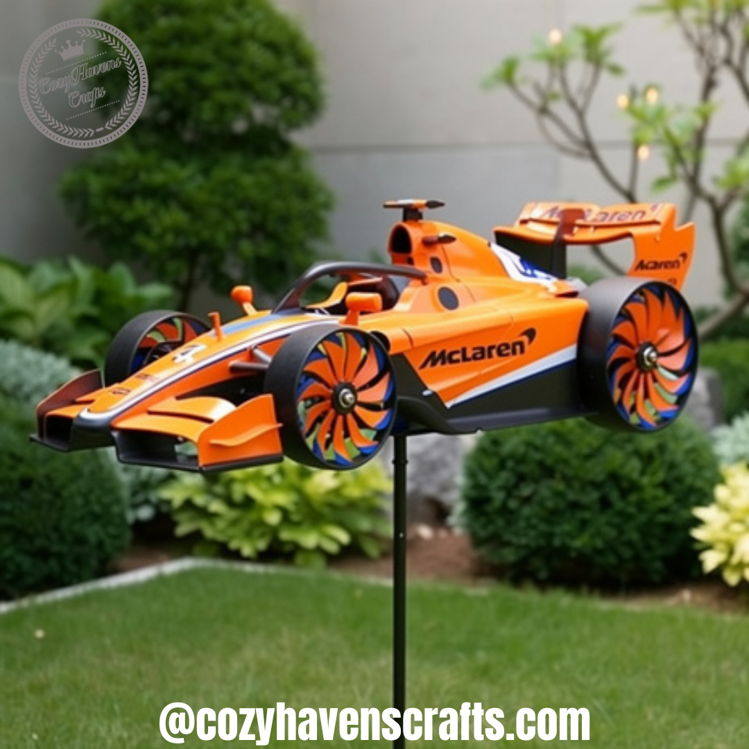 McLaren F1 Orange Race Car Garden Wind Spinner Decor