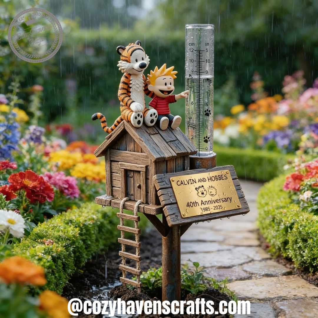 Calvin and Hobbes 40th Anniversary Rain Gauge Garden Stake