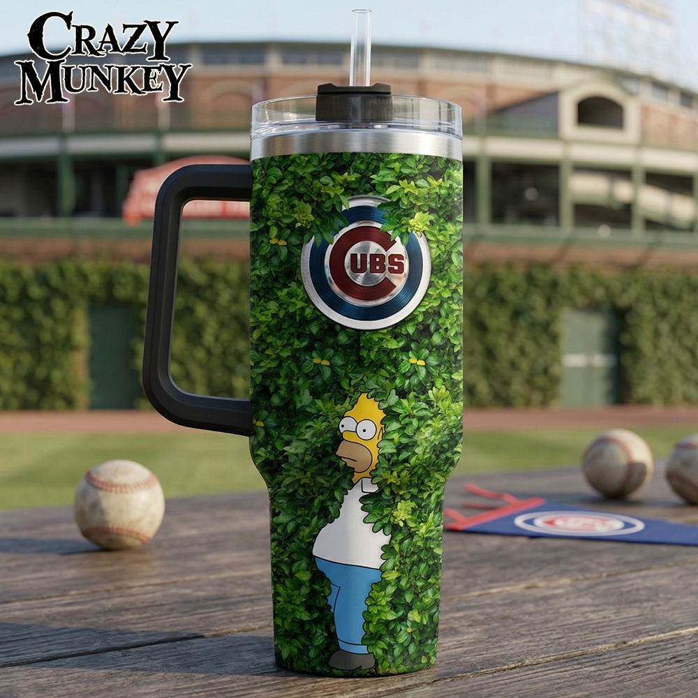 Cubs Homer Simpson Bush Meme 40oz Tumbler | MLB Baseball 5 Cubs Homer Simpson Bush Meme 40oz Tumbler | MLB Baseball