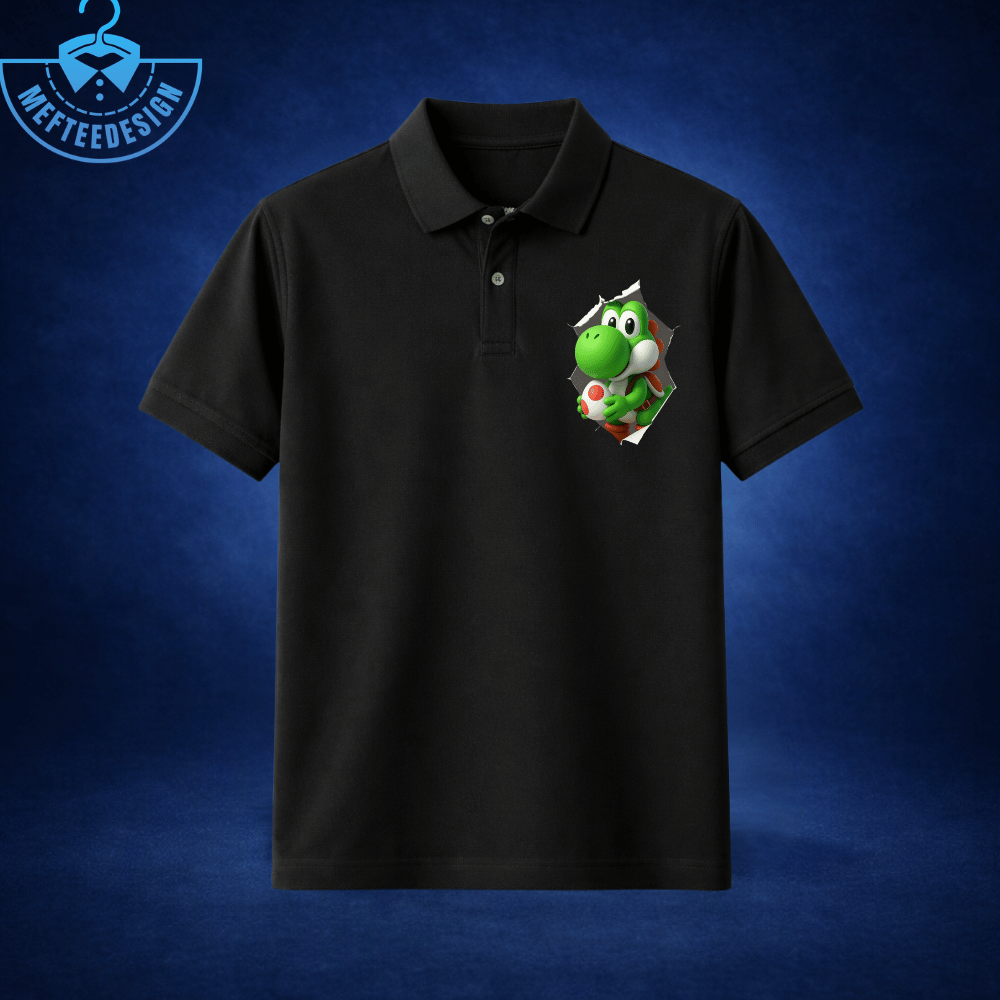 Mens Black With Yoshi Tear Through Graphic Polo Shirt 2026