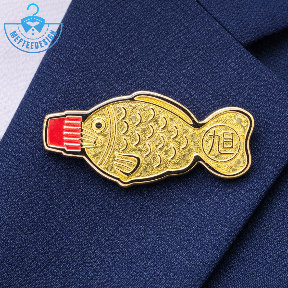 Gold Soy Sauce Fish Enamel Pin  Cute Japanese Sushi Foodie Lapel Pin