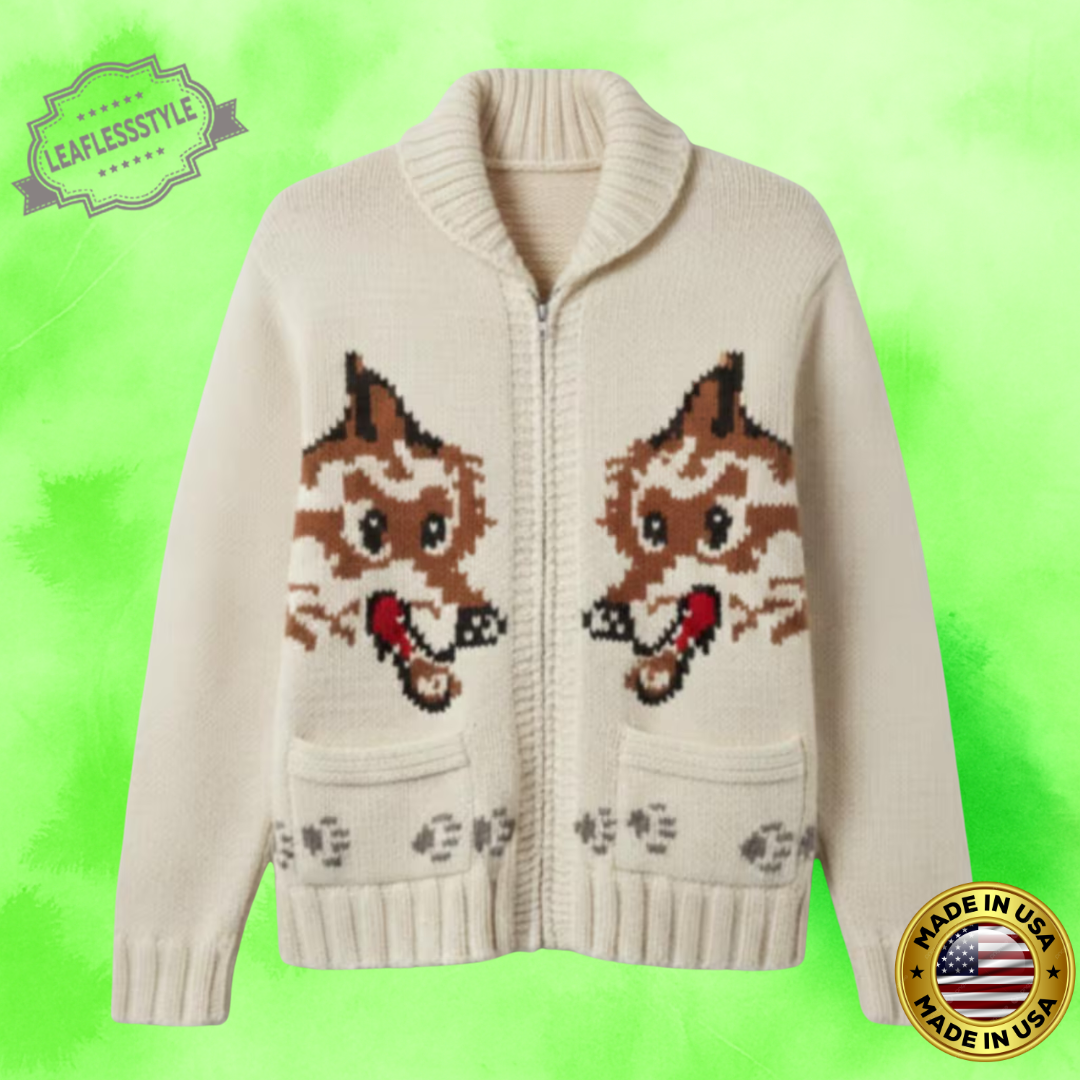 New Arrival Wolf Head Zipper Knit Cardigan