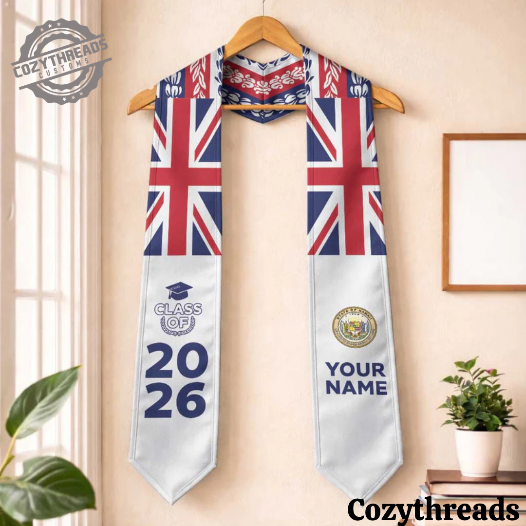 Custom Aloha Hawaii Graduation Stole Hawaiian Flag With Leis Graduation Gifts