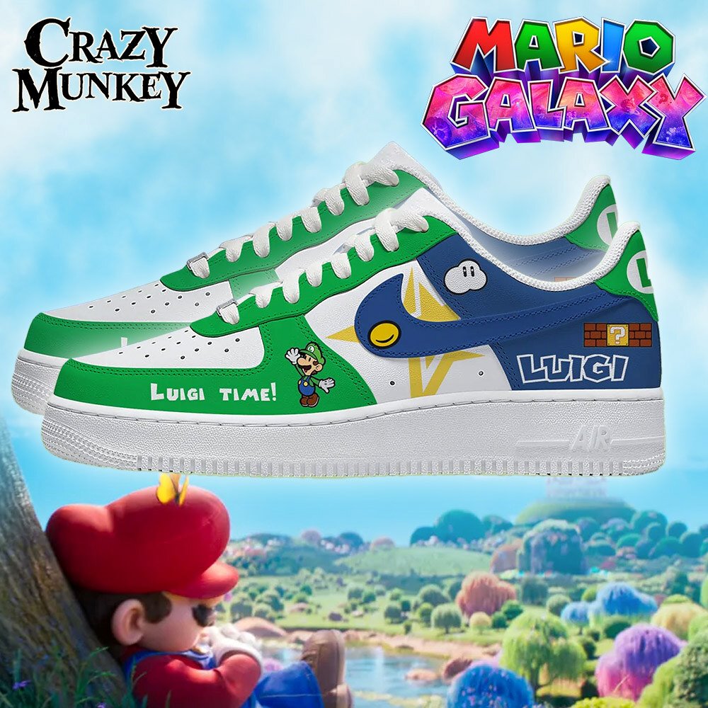 Luigi Time Star Graphic Custom AF1 Sneakers | Anime Art Merch 4 Luigi Time Star Graphic Custom AF1 Sneakers | Anime Art Merch