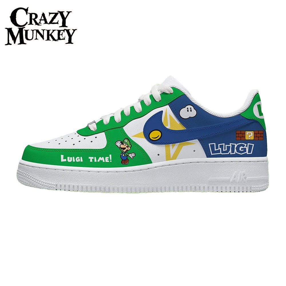 Luigi Time Star Graphic Custom AF1 Sneakers | Anime Art Merch 5 Luigi Time Star Graphic Custom AF1 Sneakers | Anime Art Merch