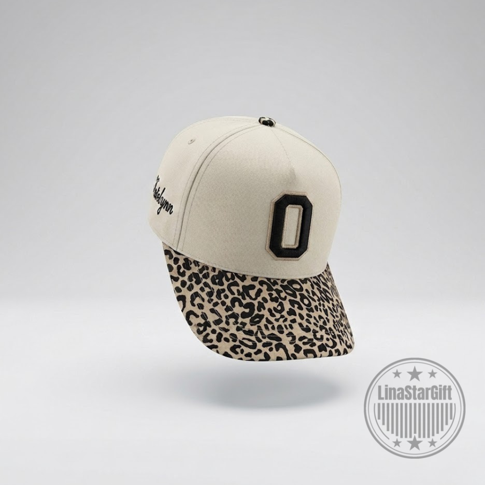 Fierce Initial Leopard Print Baseball Cap Personalized Animal Print Hat