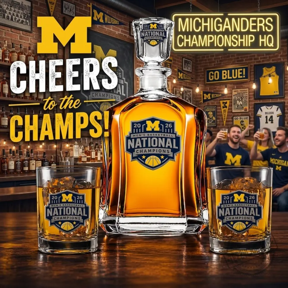 Michigan National Champions 2026 Custom Whiskey Decanter Set The Victor's Toast