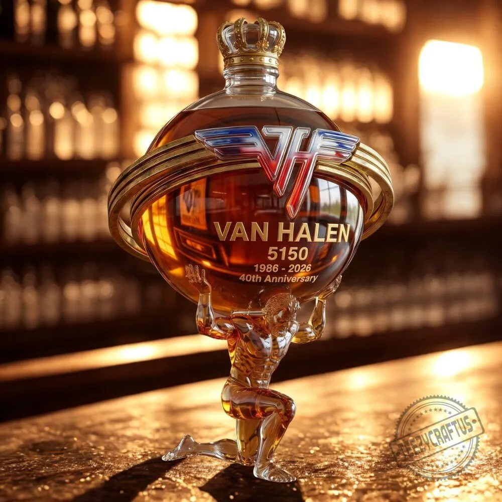 Van Halen 5150 40th Anniversary Commemorative Bourbon Decanter With Atlas Statue Glass Base