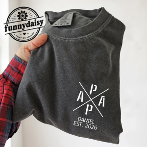 Custom Papa Est T-Shirt, Personalized Dad Shirt With Kid Name, First Father's Day Shirt Gift for Dad, New Dad Gifts 1 Thiet ke chua co ten 1