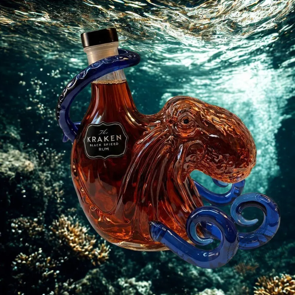 The Kraken Glass Octopus Decanter Black Spiced Rum Nautical Bottle Gift for Ocean Lovers