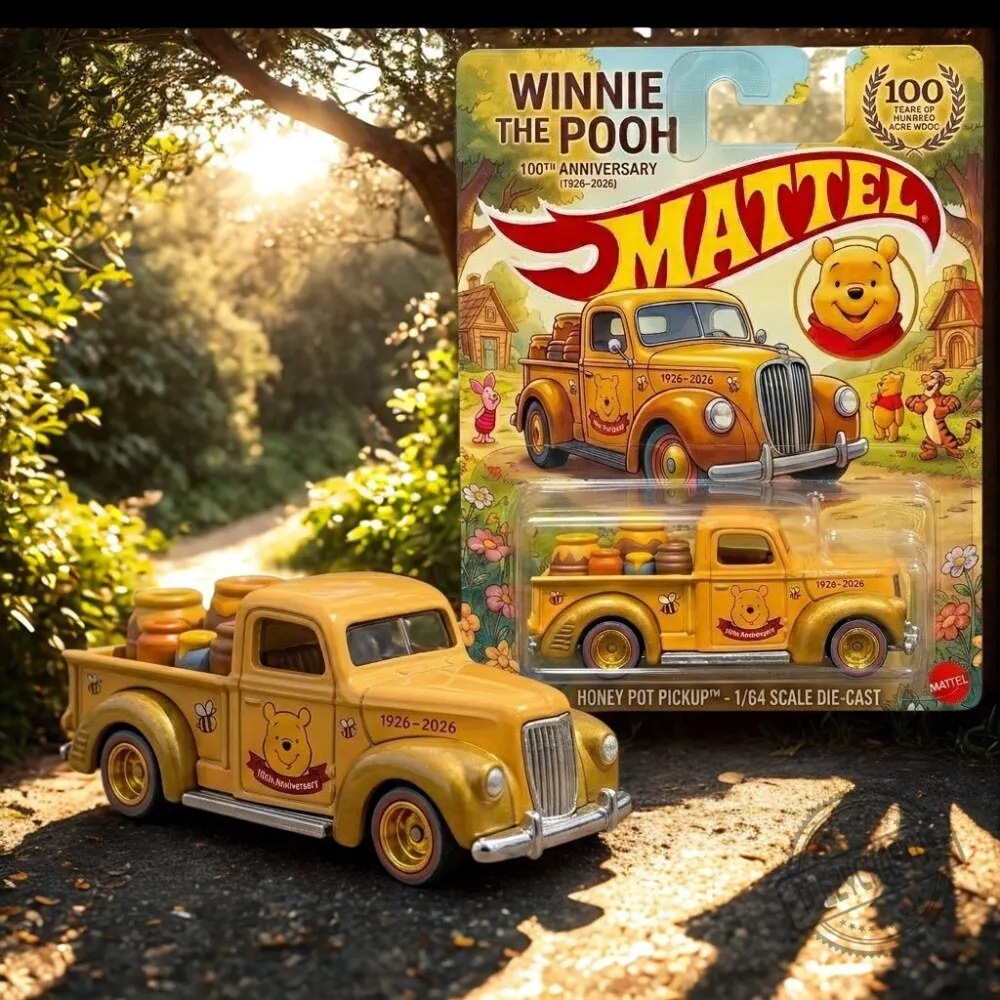 Winnie the Pooh 100th Anniversary Honey Pot Pickup Hot Wheels DieCast Mattel Toy Truck Gift