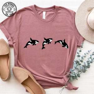 Minimal Orca Trio Shirt, imple Killer Whale Silhouette Tee,Ocean Animal Graphic T-Shirt, Marine Life Lover Top, Beach Apparel,Holiday Shirts 1 Thiet ke chua co ten 16