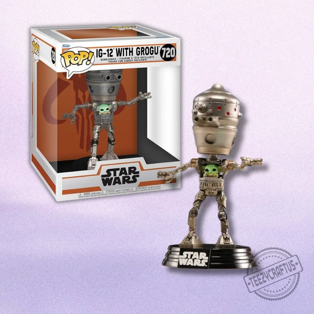 IG 12 with Grogu Custom Bobblehead Figure Star Wars Mandalorian Bounty Hunter Display for Dedicated Fans