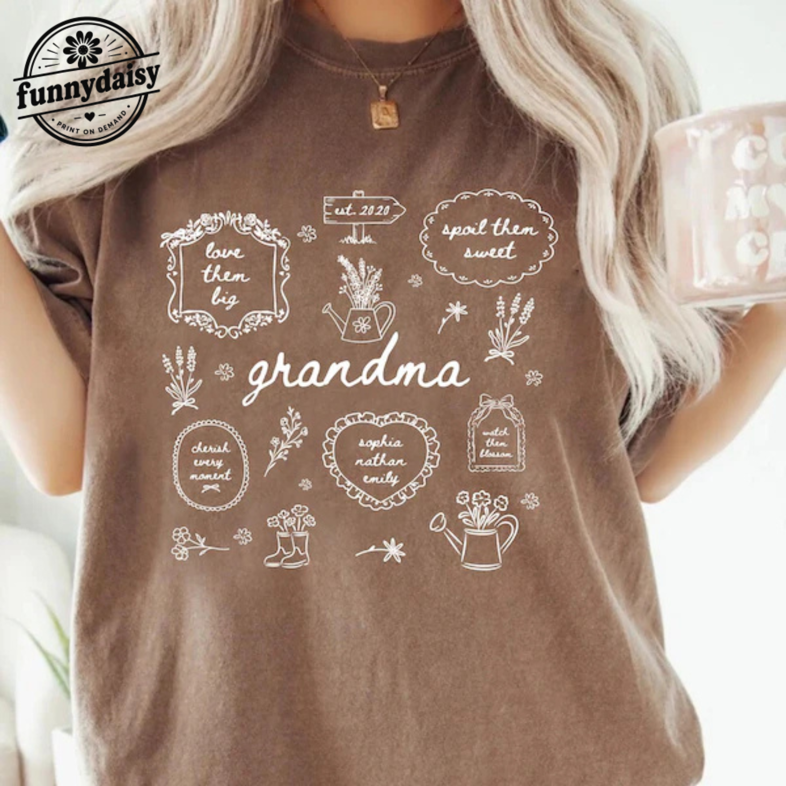Nana Shirt, Comfort Colors Cottagecore Nana Floral Tee, Retro Grandma Shirts With Kids Names