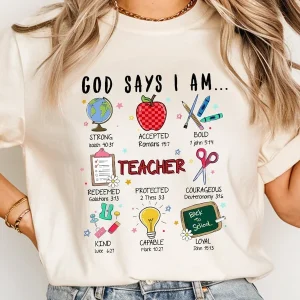 Teacher Christian Shirt, God Says I Am, Doodles Bible Verse 1 il 600x600.6140446346 czpe