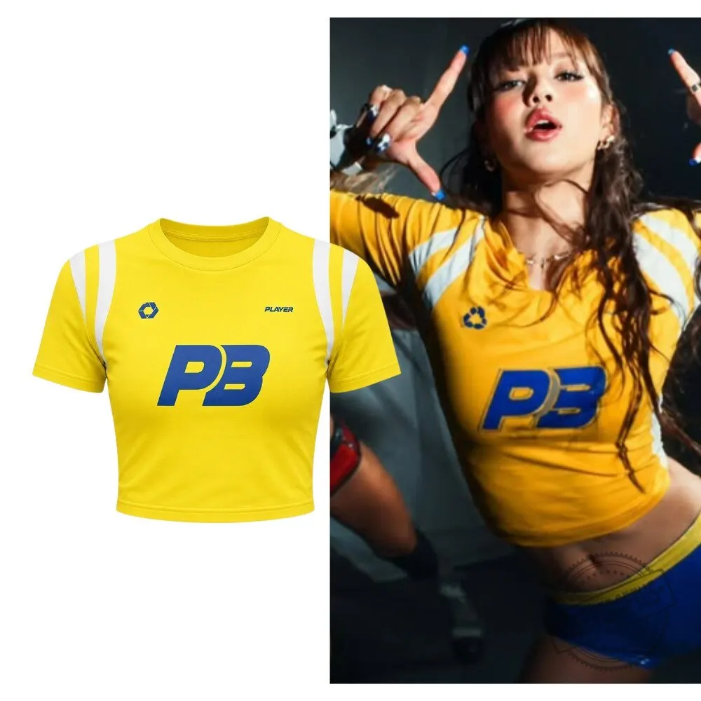Lisa World Cup Style Yellow Crop Top Sporty Graphic Baby Tee