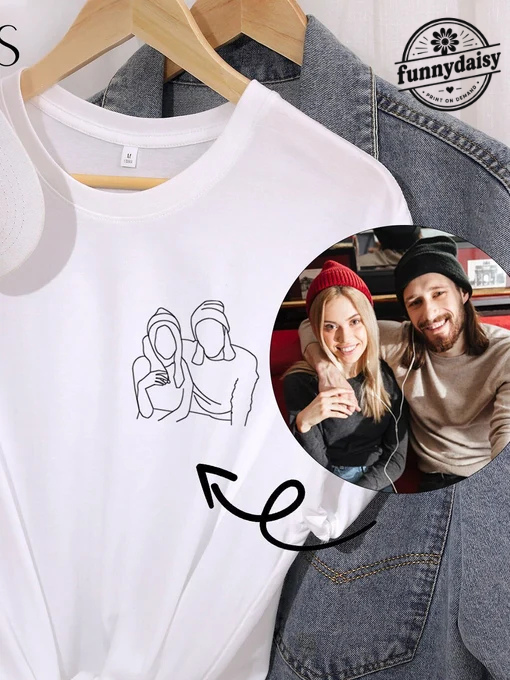Custom portrait Embroidered photo Tshirt, outline photo sweatshirt, custom portrait. Sweats, Couple Sweatshirt,Valentines Day Sweats
