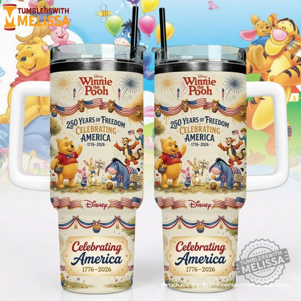 Disney Winnie the Pooh 250 Years of Freedom Celebrating America 1776-2026 Transparent Lid 40oz Stanley Tumbler