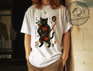 Witchy Black Cat Shirt Japanese Yokai Graphic Tee Halloween Cat Lover Spooky Vintage Cat T-Shirt 1 8
