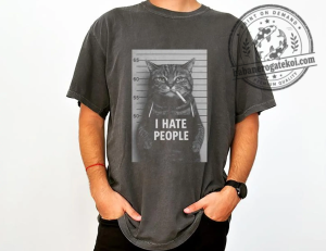 Funny Cat Mugshot T-Shirt, Anti Social Cat Graphic Tee, Sarcastic Cat Lover Shirt, Unisex I Hate People Tee 1 13