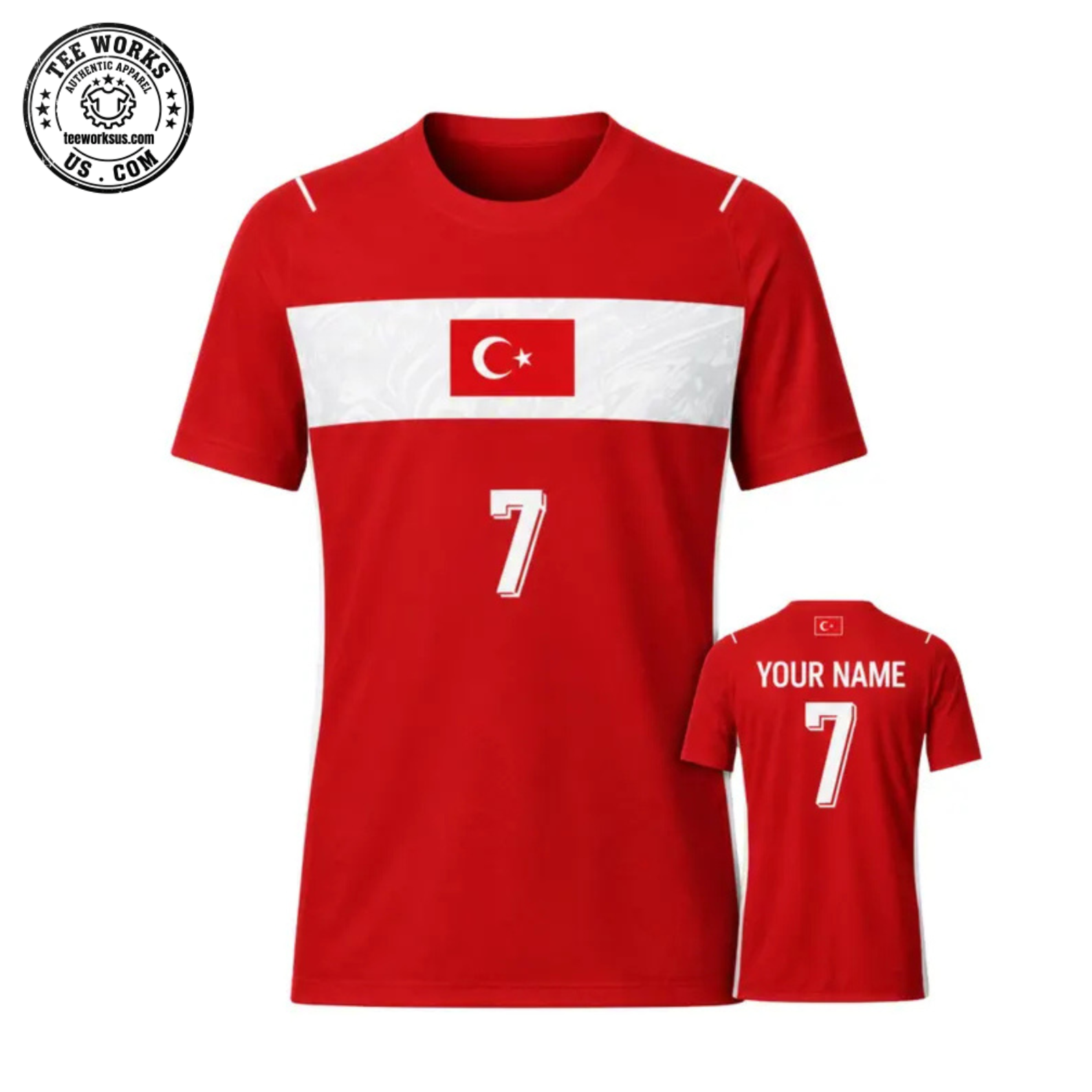Turkiye Soccer Fan 3D T-Shirt Custom Name Number Football Jersey Red Tee