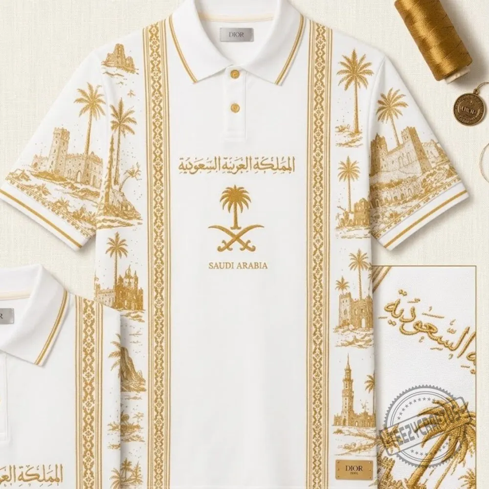 Saudi Arabia Legacy Custom Polo Gold Heritage White Luxury Shirt