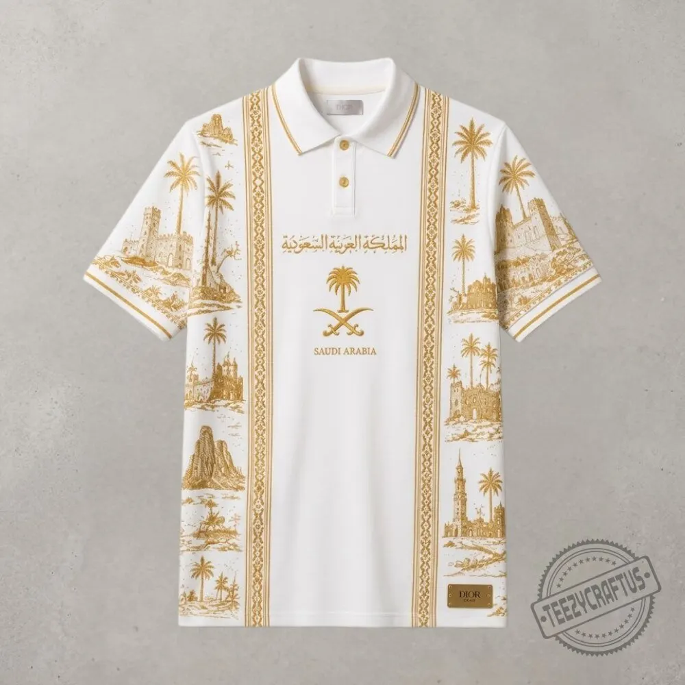 Saudi Arabia Legacy Custom Polo Gold Heritage White Luxury Shirt 3 Saudi Arabia Legacy Custom Polo Gold Heritage White Luxury Shirt