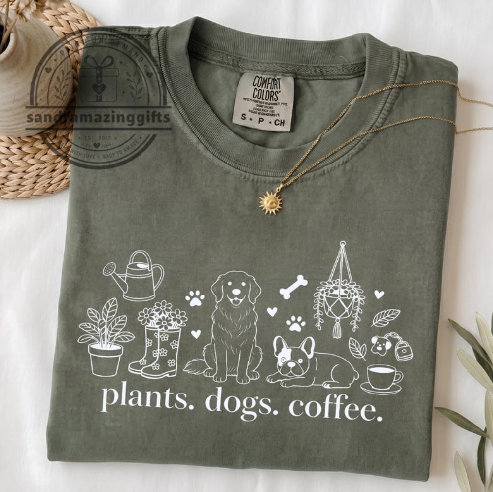 Plants Dogs Coffee Shirt, Plant Mom Dog Tee, Cottagecore Dog Shirt