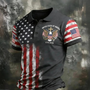 USA 250th Anniversary Patriotic Eagle Polo - 1776-2026 American Flag Golf Shirt