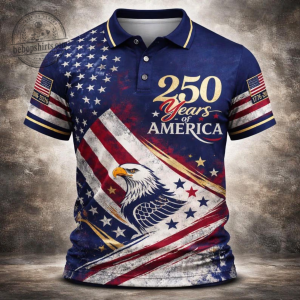 USA 250 Years Patriotic Eagle Polo - 1776-2026 American Flag Independence Day Shirt